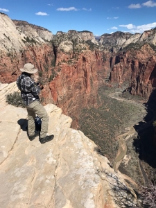 Thank you for being my model, fellow photog, because I really didn't want to take a selfie. No fear at the peak of Angel's Landing.