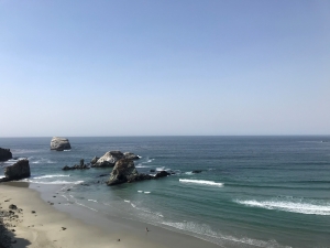 view of Sand Dollar Beach from the cliff on a sunny day clear water blue skies dolphins